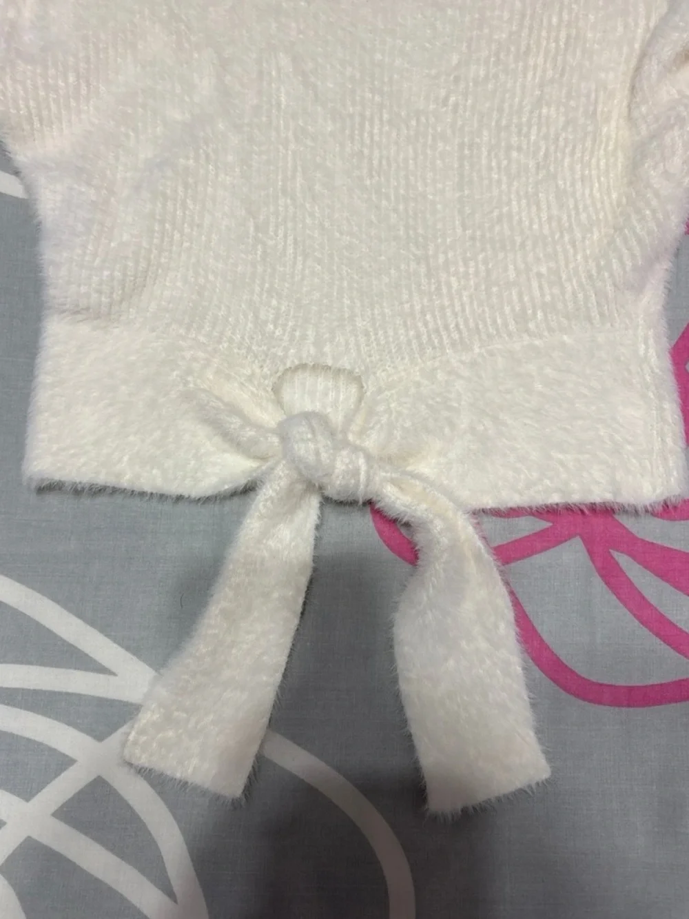 Express Cream White Tie Front Fuzzy Cropped Sweater